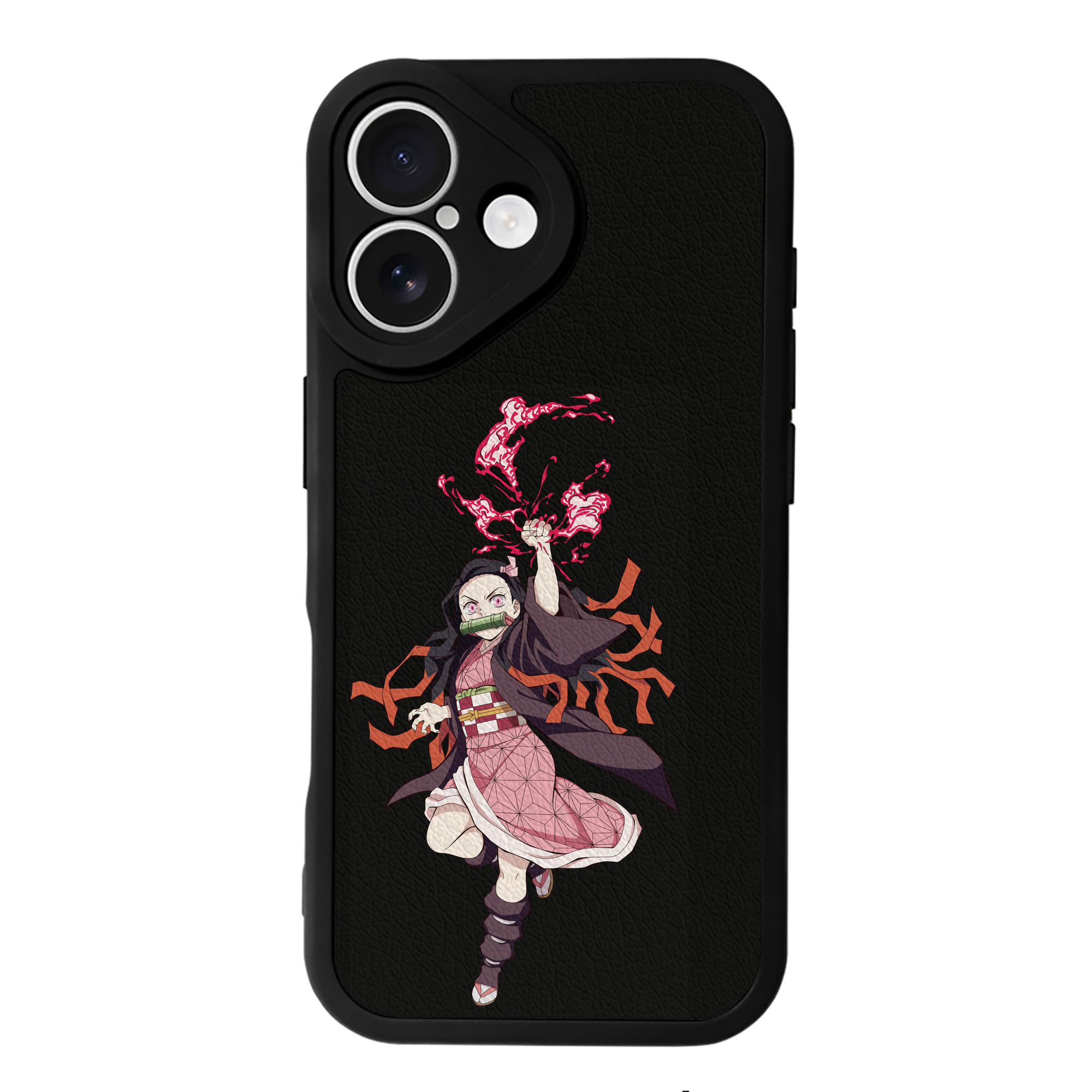 （画像用） 鬼滅の刃（きめつのやいば）竈門 禰󠄀豆子／かまど ねずこ Kamado Nezuko 【iPhone 16シリーズ対応】シリコンスマホケース（レザー調） 材質：シリコン